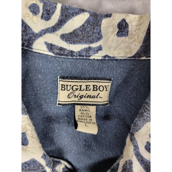 90s Vintage Bugle Boy Blue Button-Down Shirt floral Hawaiian Mens Size Large - Picture 5 of 6